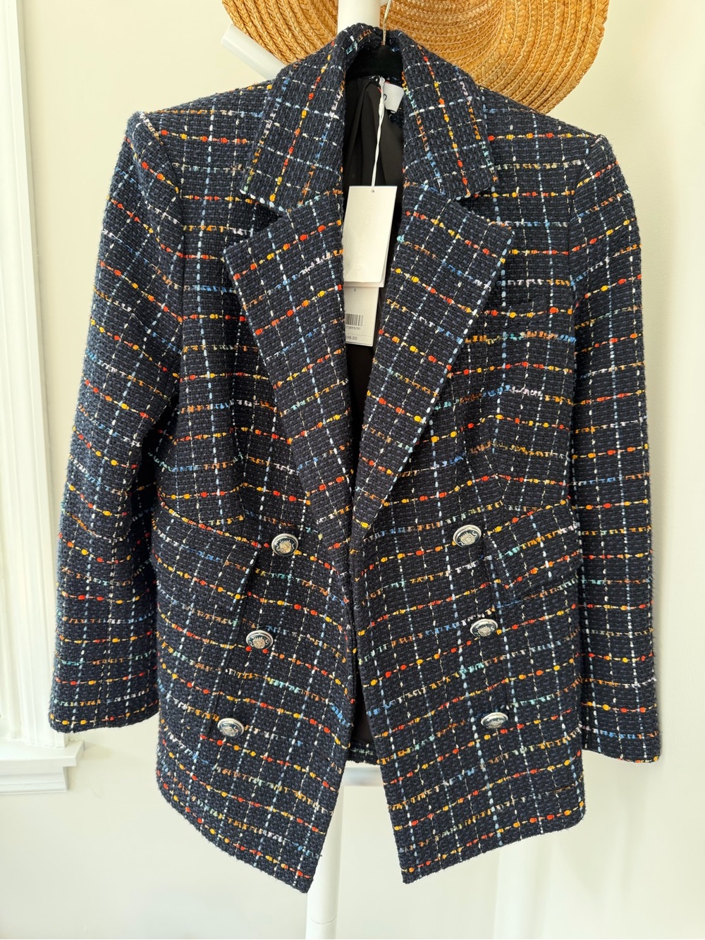 New Veronica Beard Black Multi Tweed Double-Breasted Blazer - Picture 6 of 7